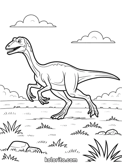 Gallimimus kleurplaat: een Gallimimus rent over een open vlakte