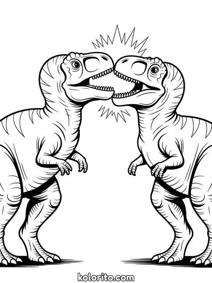 Pachycephalosaurus kleurplaat: twee Pachycephalosaurussen botsen met hun dikke koppen