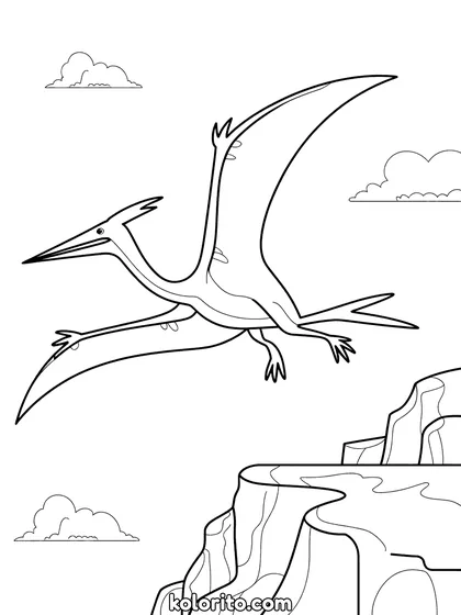 Quetzalcoatlus kleurplaat: een reusachtige Quetzalcoatlus landt op een rots